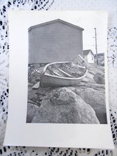 B&W Photo Nova Scotia Canoe with Lobster Traps in it Fishing Village Store Sign