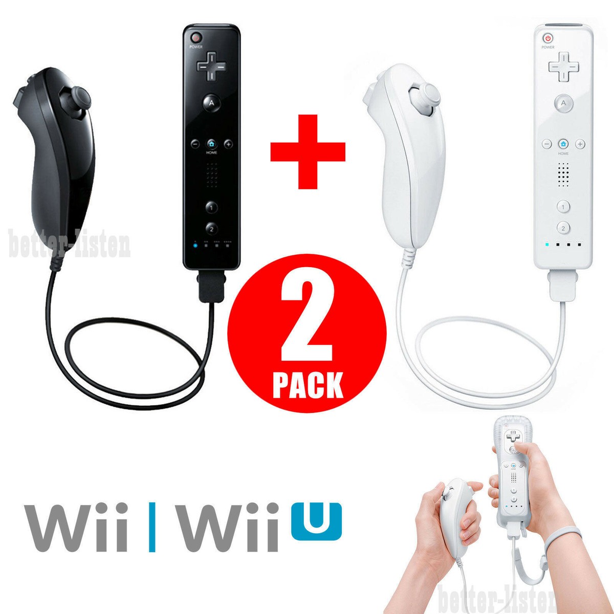 Built-in Motion Plus Remote and Nunchuck Controller Set For Wii
