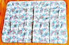 White Floral Vinyl Flannel Back Tablecloth Blue  Pink Flowers 69" x 50  VTG EUC