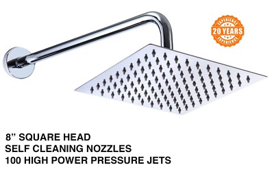 NEW 8'' Square Shower Head, High Pressure, Adjustable,Steel,Chrome - SHIPS FREE