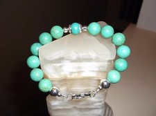 MEN/WOMEN HANDMADE 8 1/4" 11 MM GREEN TURQUOISE STERLING SILVER BEAD BRACELET