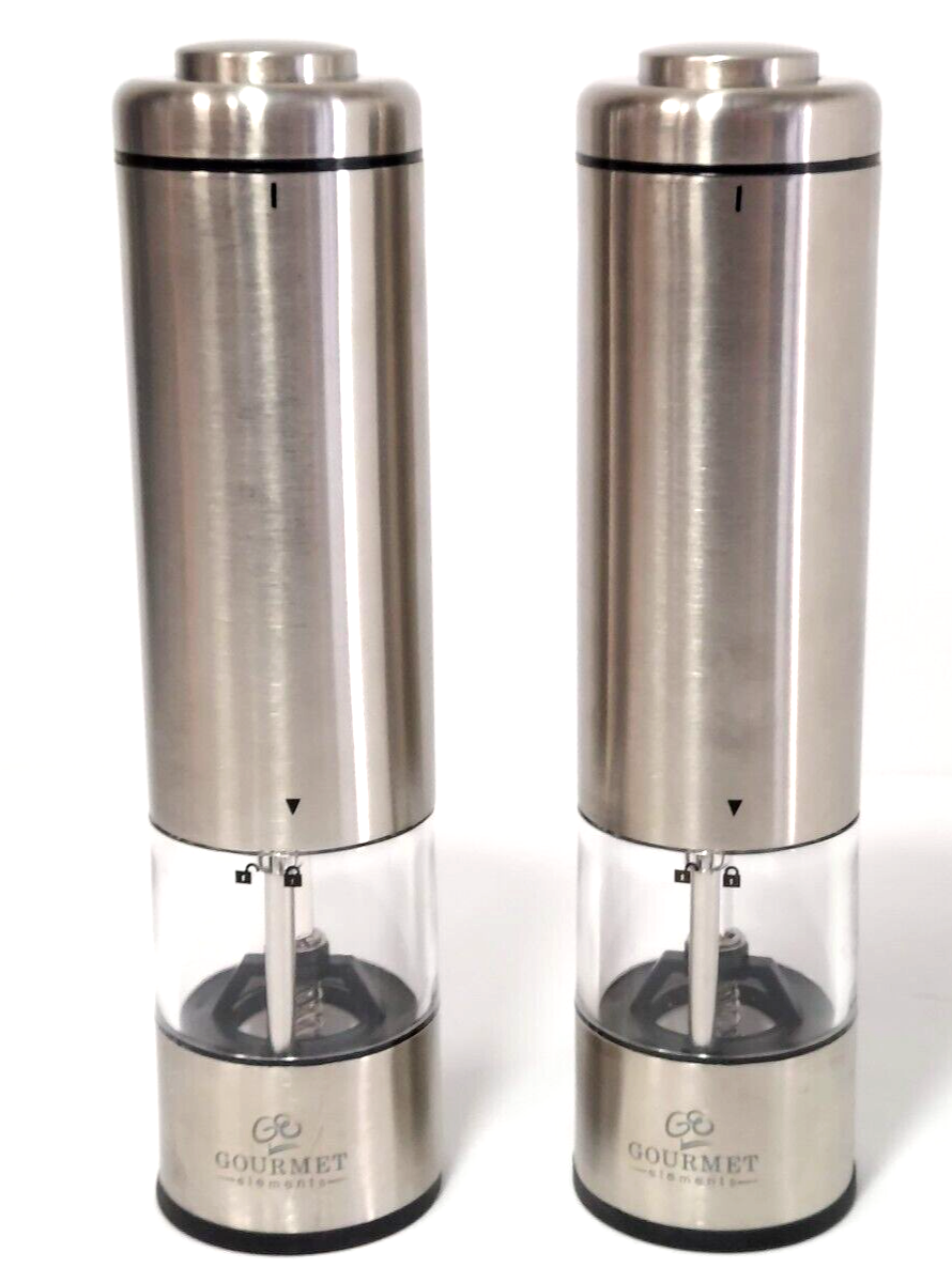 Electric Salt and Pepper Grinder Set with metal and wood stand