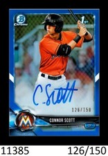 1-2018 BOWMAN CHROME DRAFT BLUE REFRACTOR AUTO CONNOR SCOTT PIRATES 126/150