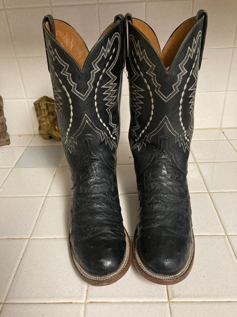 Lucchese Exotic Black Ostrich Western Cowboy Trail Boss  display picture 1