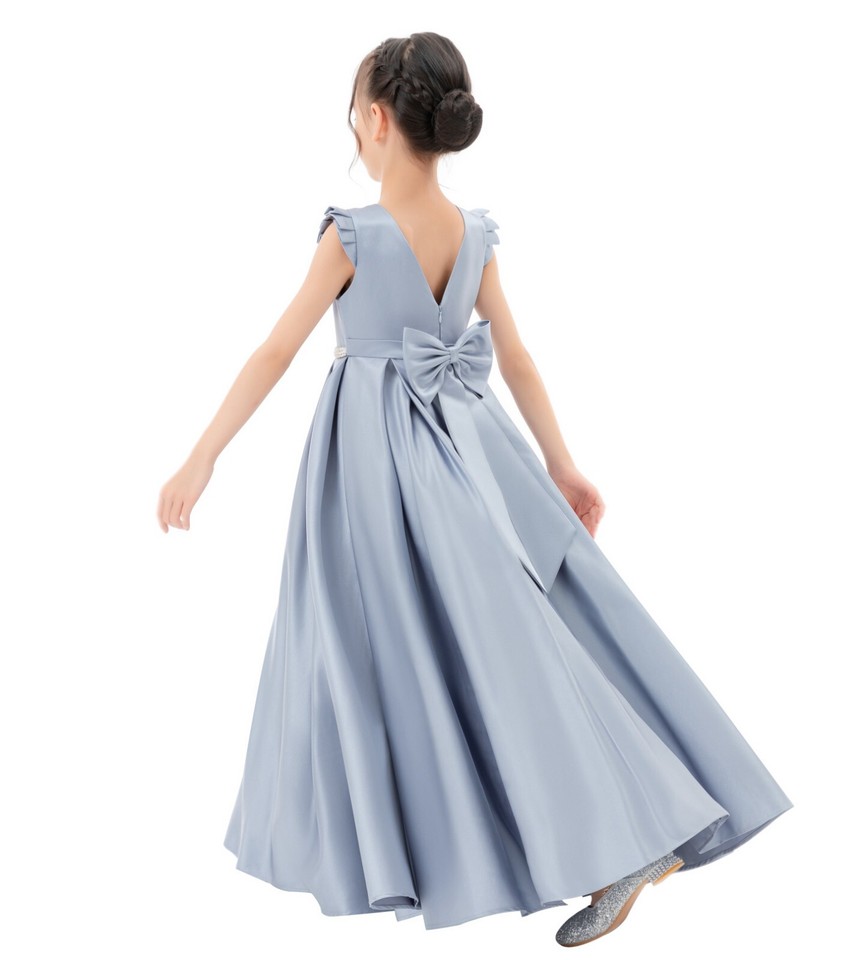 Shiny Sequined Flower Girl Dress with Cap Sleeves Kids Birthday Formal Princess Gown