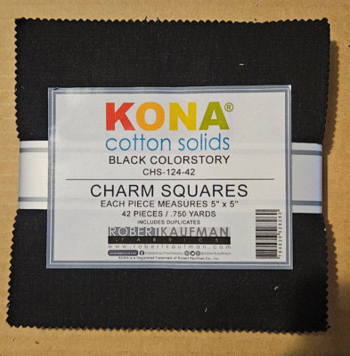 Kona Cotton - Black Colorstory ~ 42 5'' squares ~ Charm Pack