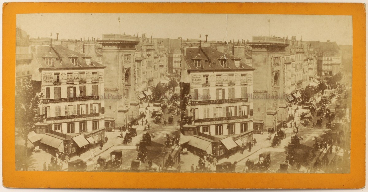 Photo Stéréoscopique Ancienne - Les Halles De Paris - Rue Animée - Tirage Albumine 1870