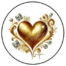 GOLD HEART WITH DIAMONDS VALENTINES ENVELOPE SEALS LABELS STICKERS PARTY FAVORS