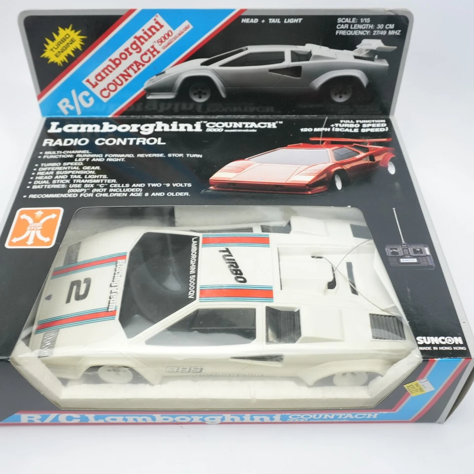 NEW VTG LAMBORGHINI COUNTACH 5000 QV RC Car SUNCON Radio Controlled Shack White - Image 2 of 4