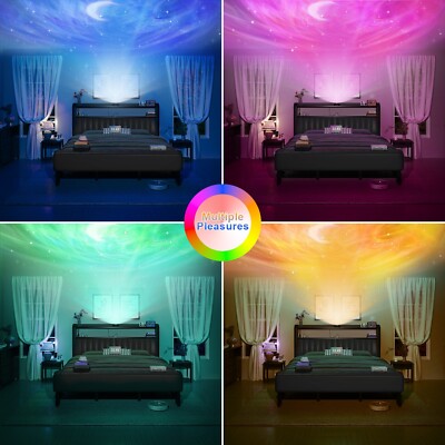 Queen/Full/KingUpholstered  Bed Frame with Starry Sky Light and Charging Station