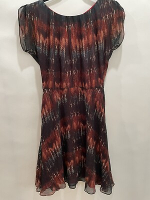peruvian connection dress multicolor size 4 100% silk Lined Sheer Sleeves