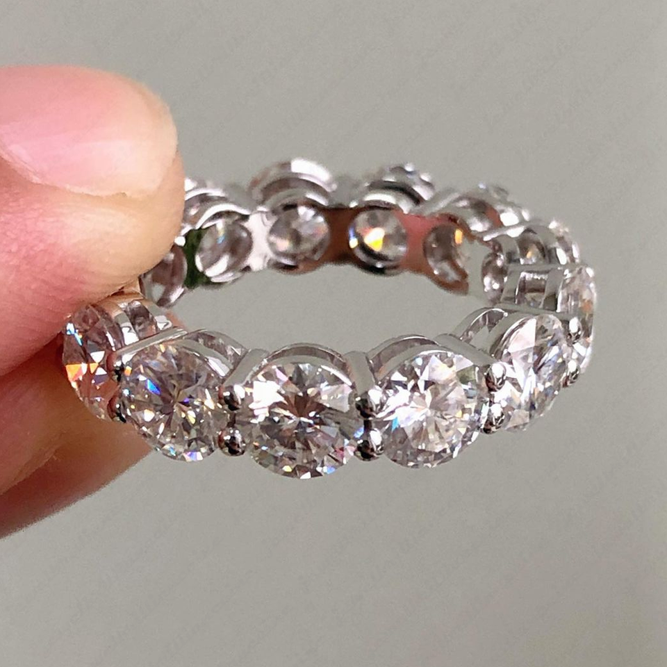 5.46Ctw Round Cut Moissanite Eternity Wedding Band Ring In 14K White ...