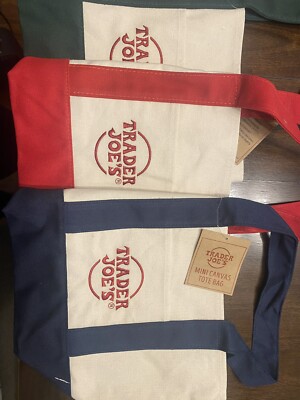 Trader Joe s NEW Mini Canvas Reusable Tote Bags  3 COLORS LIMITED