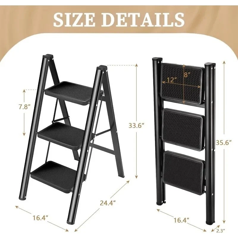 Ladder Folding Stool, Step Stool, Closet Ladder with Anti-Slip Wide Pedals - Image 4 of 4