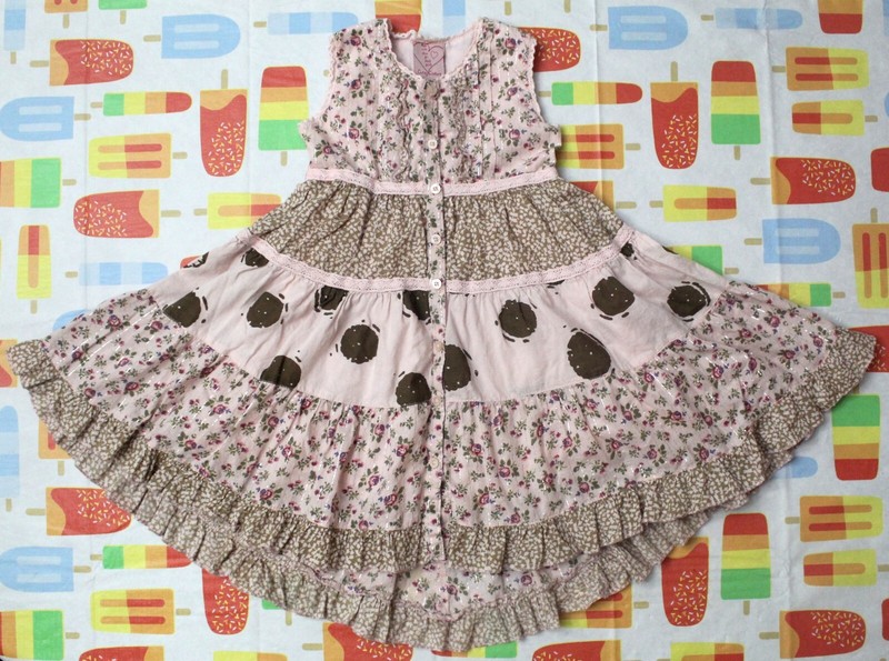 Cutey Couture Girl 4-5 Lined Polka Dot Floral Metallic Button Down Dress *EUC*