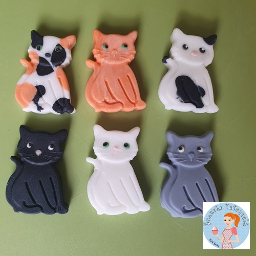 6 x Cat Edible Cupcake Cake Toppers Hand Made Fondant Decorations eBay