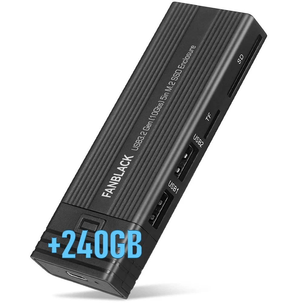 Usb Hub 5in1 with Caddy Enclosure 240GB M.2 SATA NVMe PCIe 2280 Micro SD Reader