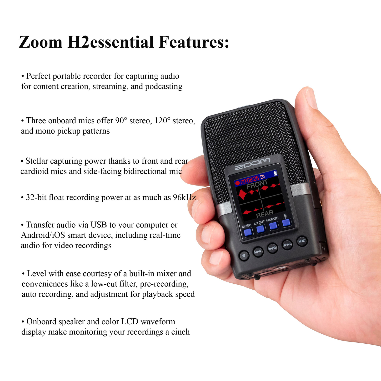 Zoom H2essential Multi-Mic Handy Recorder with Lavalier Mic Set and 128GB Card