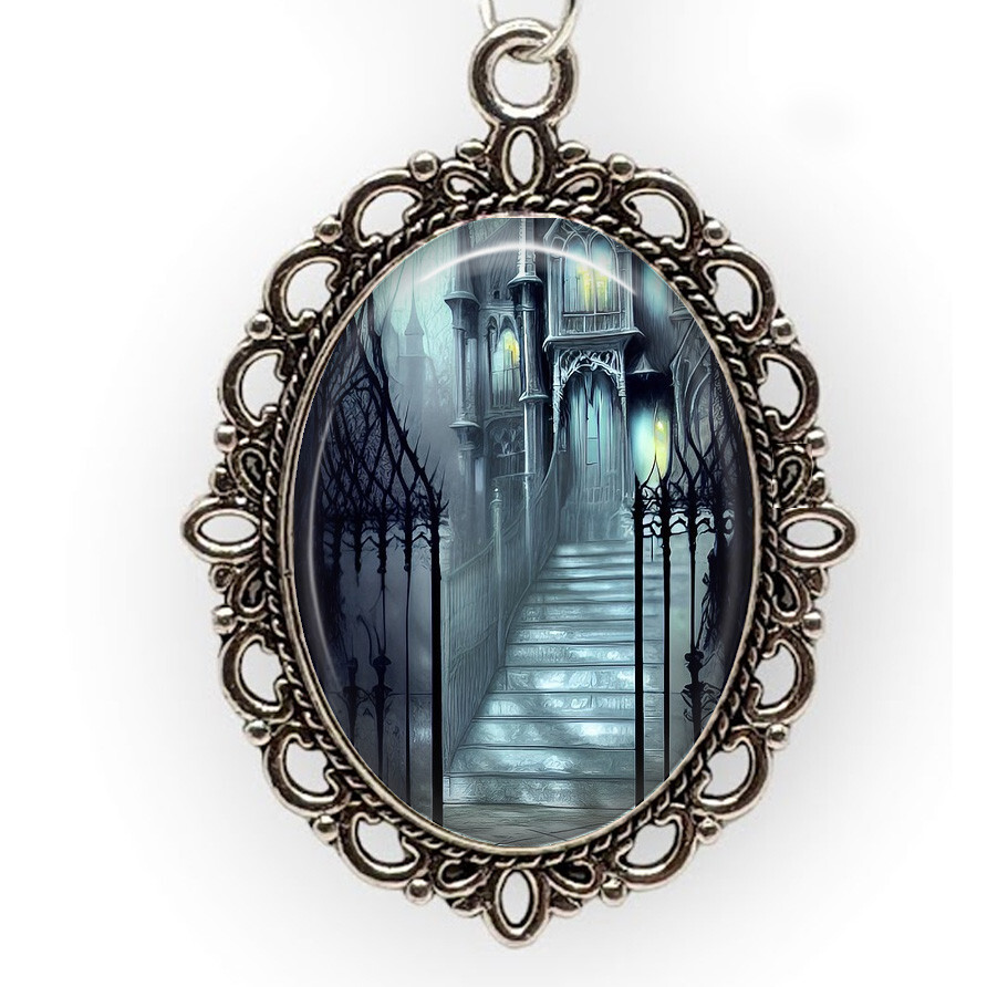 Spooky Haunted House Halloween Glass Top Oval Pendant Spooky Haunted House Halloween Glass Top Oval Pendant