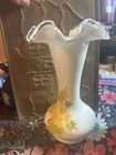 Vintage Fenton Milk Glass Vase 8”Handpainted