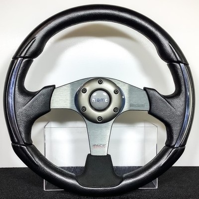 MOMO Race 3000 Steering Wheel 35Φ Black Leather Chrome Horn Button Rare ##