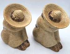 Pottery Craft Mexican Siesta Salt & Pepper Shakers Vtg Tan 4.75" High USA made