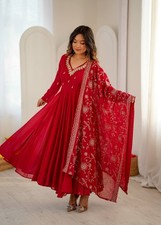 Wedding Wear Red Faux Georgette Salwar Kameez With Dupatta For Women