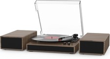 Vinyl Record Player with Dual Stereo Bookshelf Speakers Vintage Wooden