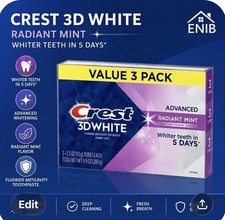 Crest 3D White Advanced Radiant Mint Fluoride Toothpaste 3-Pack 3.3 oz