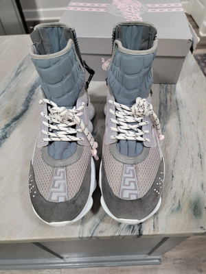 Versace Chain Reaction Gray Greek Key Sneakers with Box and Sleeper Men Size 43