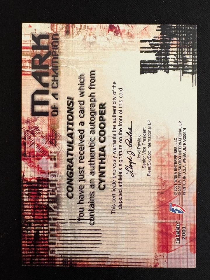 2001 Fleer Ultra WNBA Cynthia Cooper Auto Mark of a Champion On Card /350 - Image 2 of 2