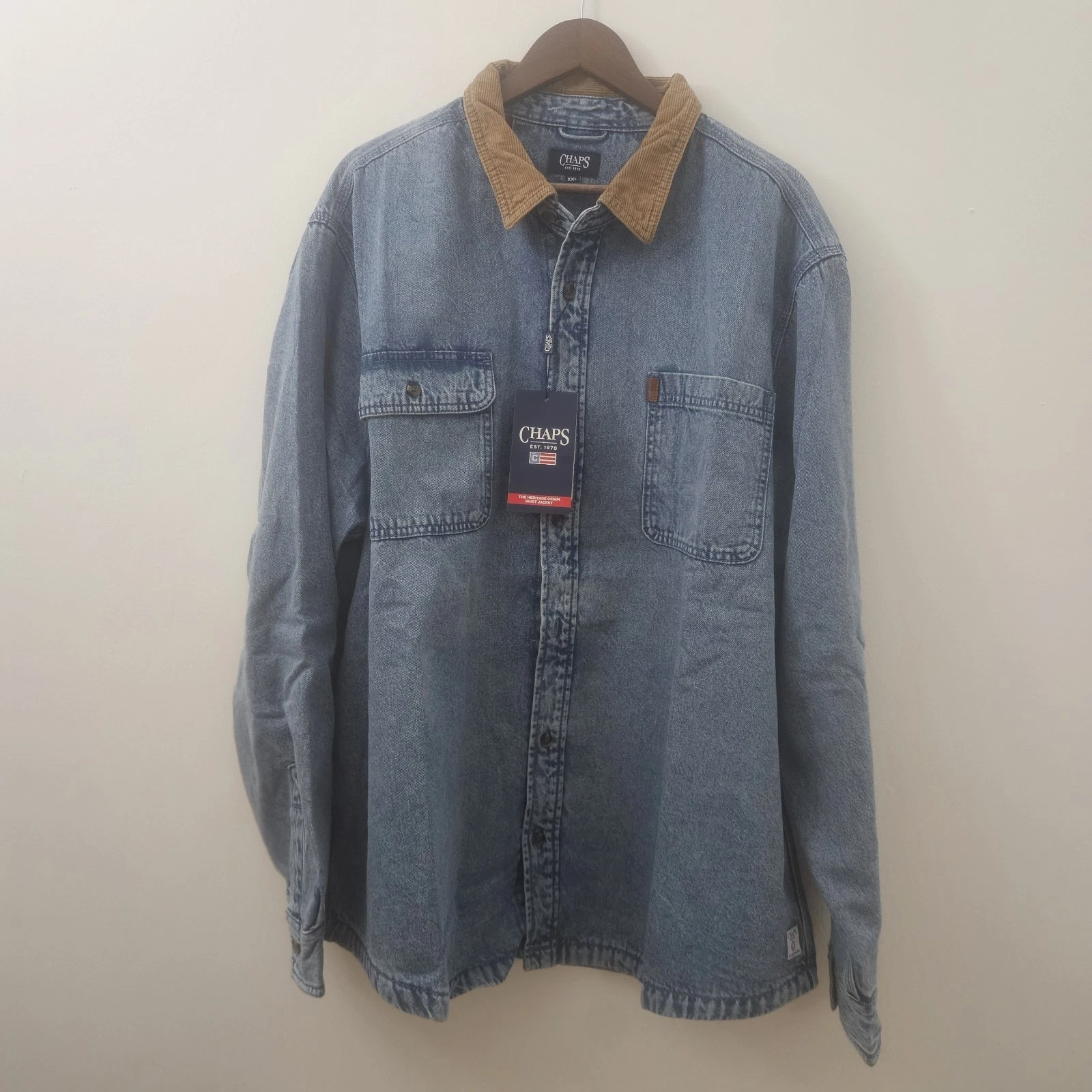 Chaps Men's Heritage Denim Shirt Jacket (Large) - Indigo Wash - 100% Cotton