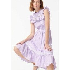 J. Crew Tiered Ruffle Midi Dress Women 2X Purple NWT Stripe Lace Cottagecore