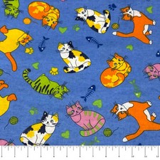 Blue Cats Flannel Fabric