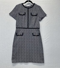 Talbots Size  8 navy White Blue TEXTURED STRIPE PONTE SHEATH DRESS