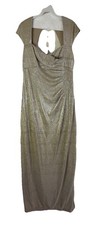 Lauren Ralph Lauren Evening Gold Metallic Ruched Faux Wrap Gown Dress Womens 12