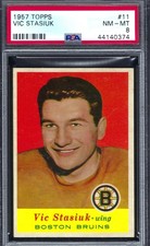 1957 Topps HK #11 PSA 8 Vic Stasiuk Bruins 11 Nice!