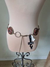 Western Boho Brass Chain Concho Crushed Stone Medallion Hip Belt Womens M/L