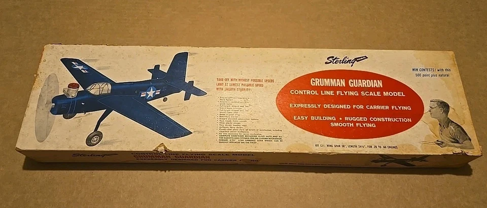 Sterling Control Line Grumman Guardian C11 Wood Model Kit New 36" Wing Vintage  - Image 2 of 4