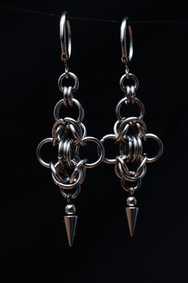 Handmade Stainless Steel Chainmail Spike Earrings Hypoallergenic Gothic Unisex