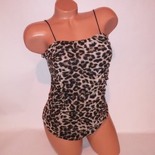 Forever 21 Bodysuit Large One Piece Leopard Animal Print Scrunch Snap Up Bottom