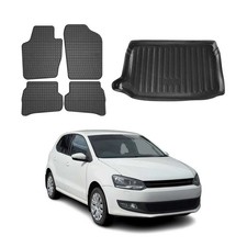 Fußmatten & Kofferraumwanne Set für VW Polo 2009-2014 Obere Gummi Schwarz 5x