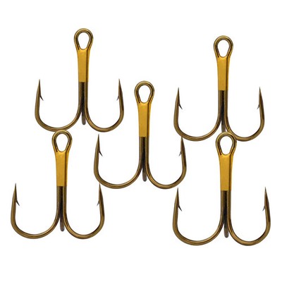 New Golden Barbed Hooks High Carbon Steel Round Bent Treble Triple Jig Fishhook