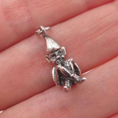 925 Sterling Silver Vintage Pixie Oxidized 3D Mini Charm Pendant