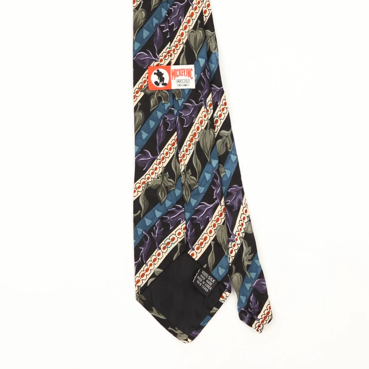 Disney Vintage Silk Tie 1990's Black Striped Donald Duck Wide Mens