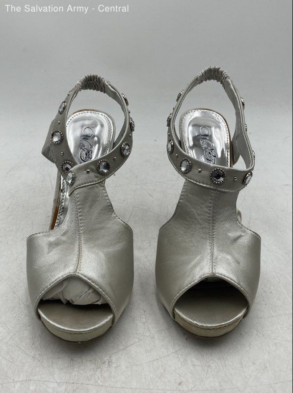 Wild Rose Womens Silver Leather Peep Toe Slip On Stiletto Strappy Heels Size 8.5