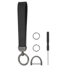 7" Leather Wristlet Keychain Car Key Chain Holder Black/Black