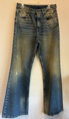 Palm Angels Dark Blue Distressed Flare Men Jeans Size 34x32