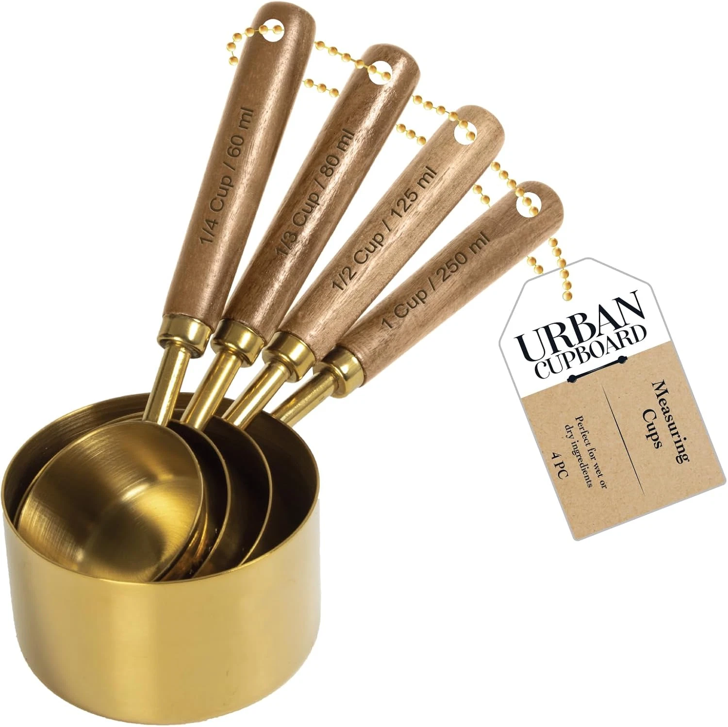 Measuring Cups, Gold, Standard Measurements, Set of 4