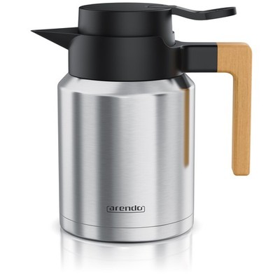 Arendo Thermoskanne, doppelwandig, 1200ml, Edelstahl mit Holzgriff